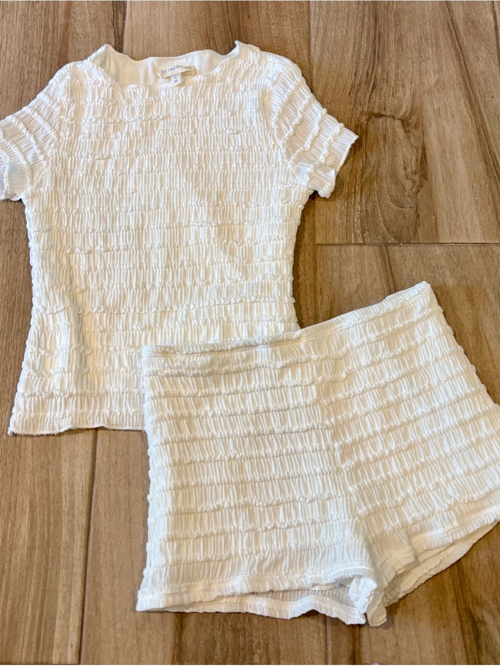 See You Monday 2-Piece Set Size M White Smocked Top & Shorts Lounge